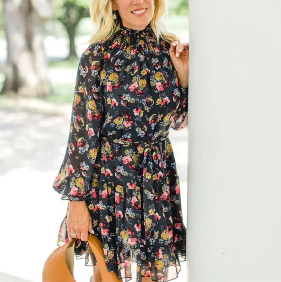 Cinq A Sept Daija Tiered Floral-print Chiffon Mini Dress In Charcoal Size 2 - Picture 7 of 9